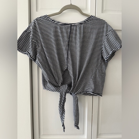 Zara Navy & White Striped Tie Back Crop Top Size S | Open Back Cotton Tee - Picture 7 of 8